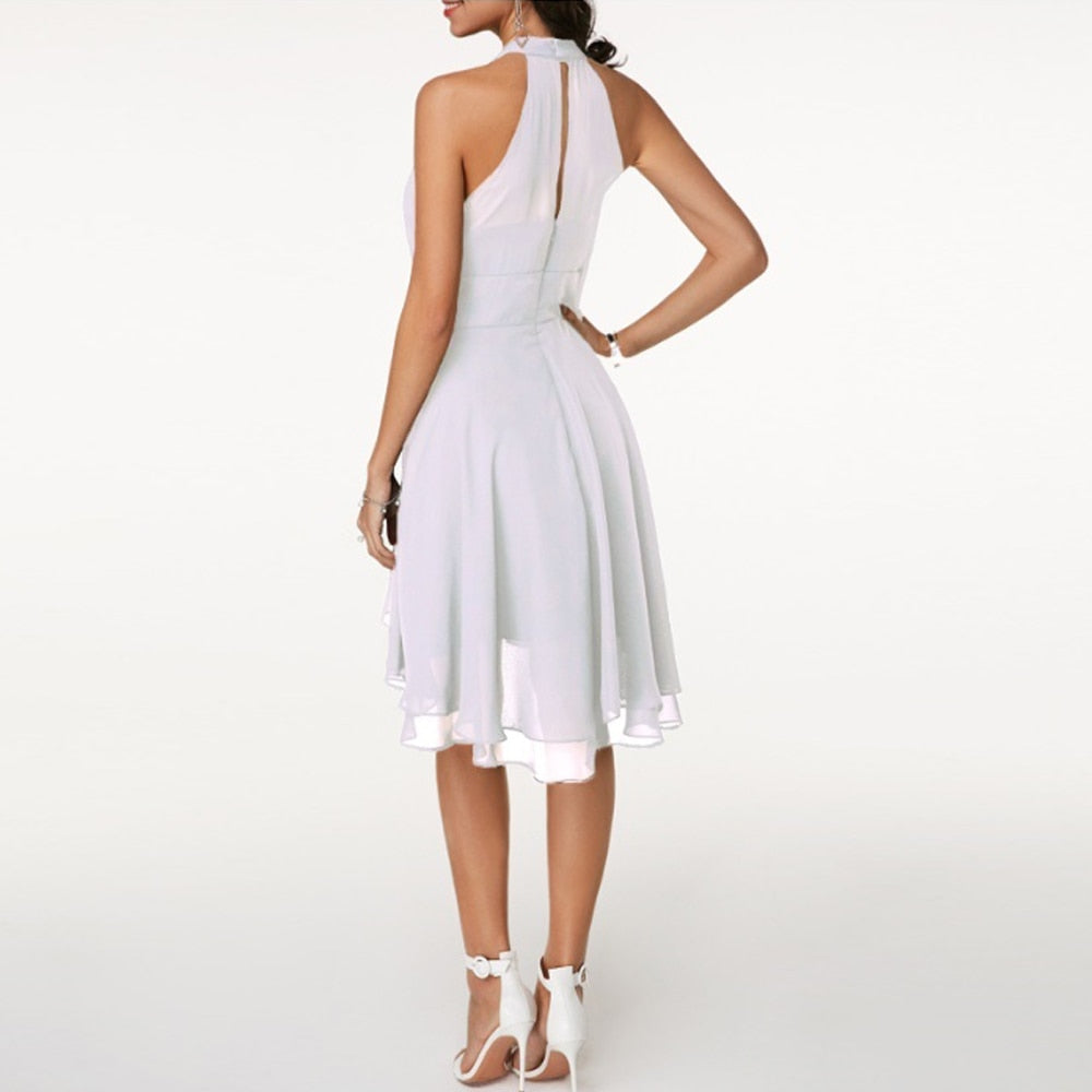 Esta | Robe de soirée femme col halter – Ourlet asymétrique high-low chic