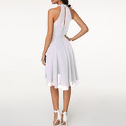 Esta | Robe de soirée femme col halter – Ourlet asymétrique high-low chic