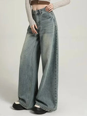 Jean wide leg gris femme – taille haute en denim délavé moderne