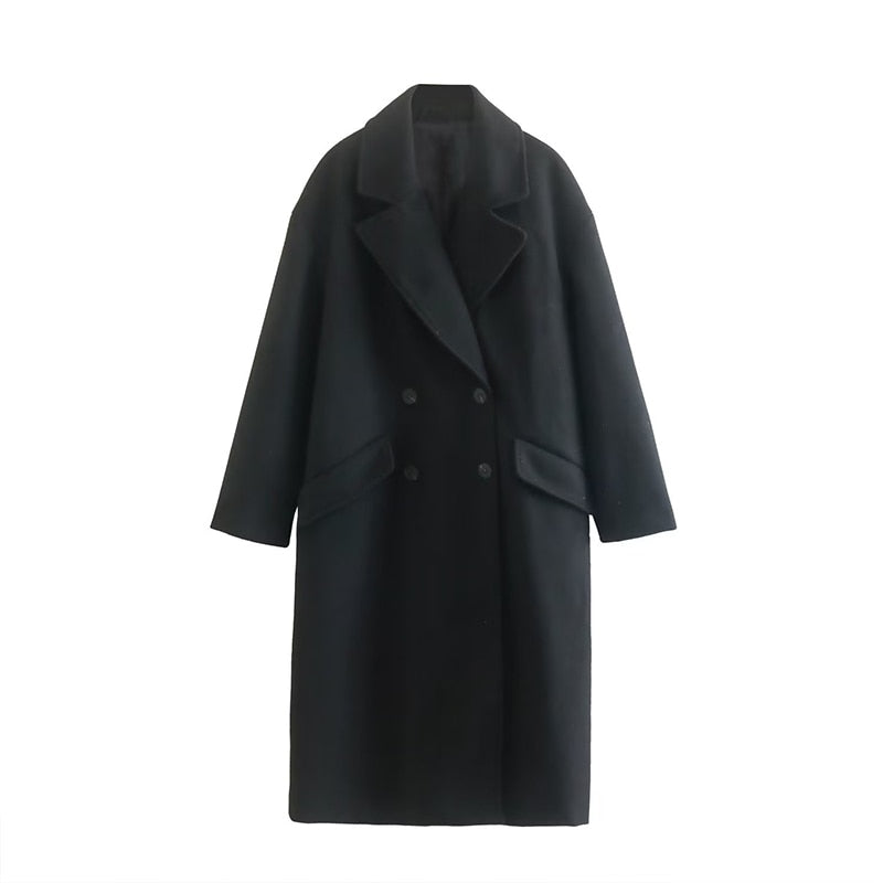 Manteau long femme laine – manteau élégant double boutonnage automne & hiver