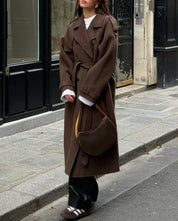 Manteau femme Grace – trench long en laine avec ceinture & double boutonnage élégant