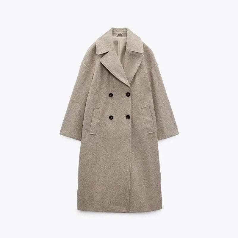 Manteau long femme laine – manteau élégant double boutonnage automne & hiver