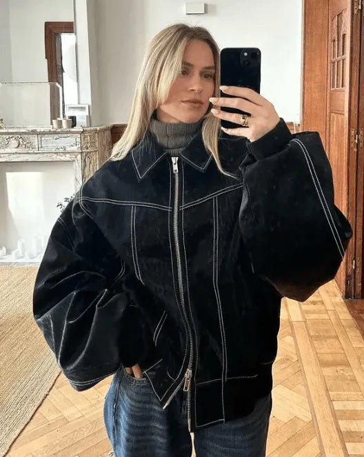 Veste cuir oversize noire femme – Biker chic & coupe ample tendance hiver