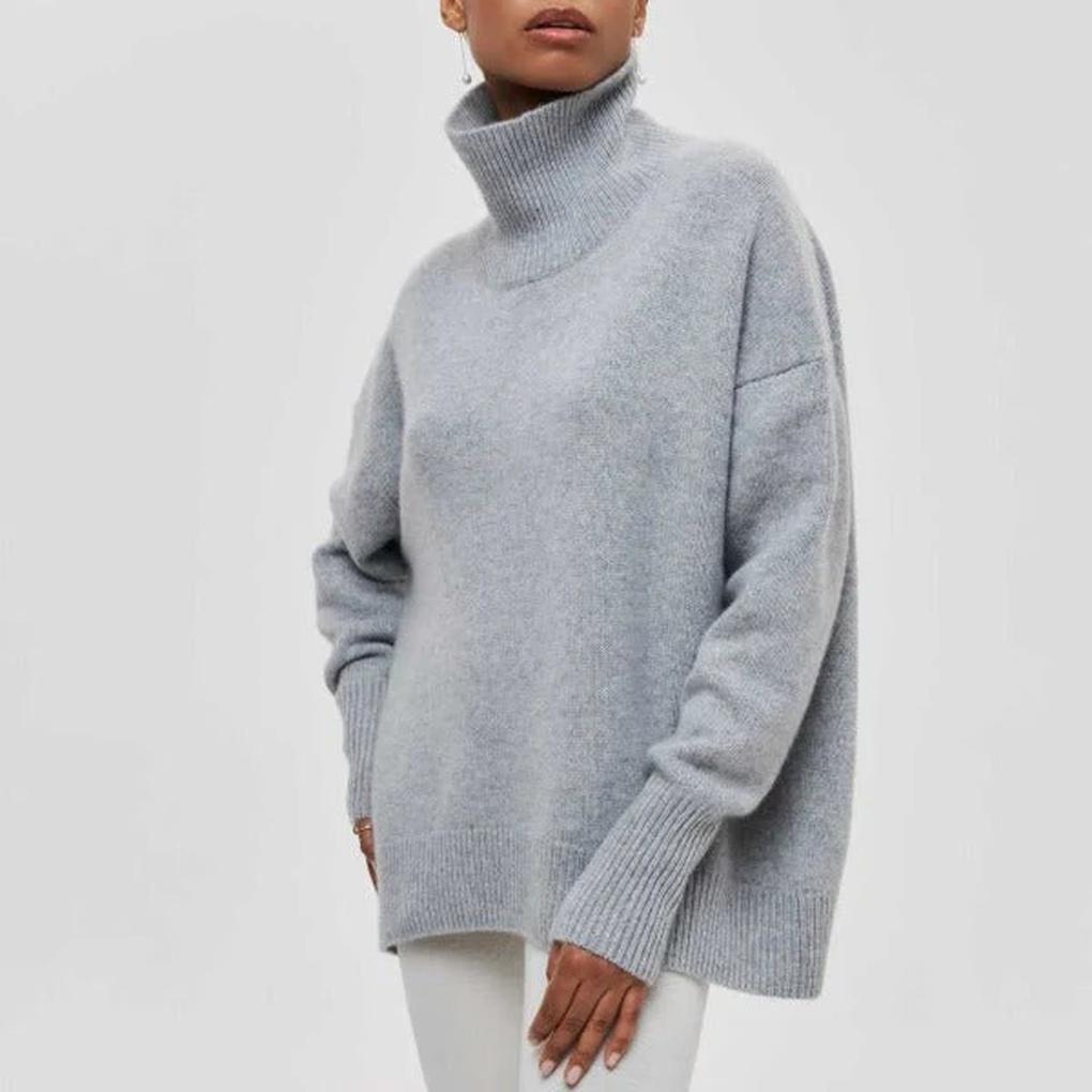 Pull col roulé femme — maille chaude à coupe loose tendance