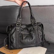 Grand sac à main vintage noir femme – simili cuir spacieux avec bandoulière