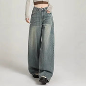 Jean wide leg gris femme – taille haute en denim délavé moderne