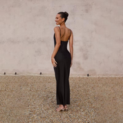 robe longue satin Elara — dos nu & col bénitier élégants