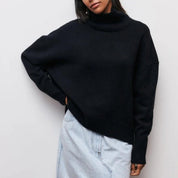 Pull col roulé femme — maille chaude à coupe loose tendance