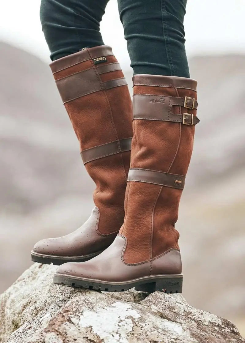 Bottes outdoor femme imperméables — cuir & suède à tige haute avec boucles