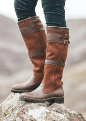 Bottes outdoor femme imperméables — cuir & suède à tige haute avec boucles