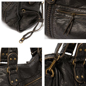 Grand sac à main vintage noir femme – simili cuir spacieux avec bandoulière
