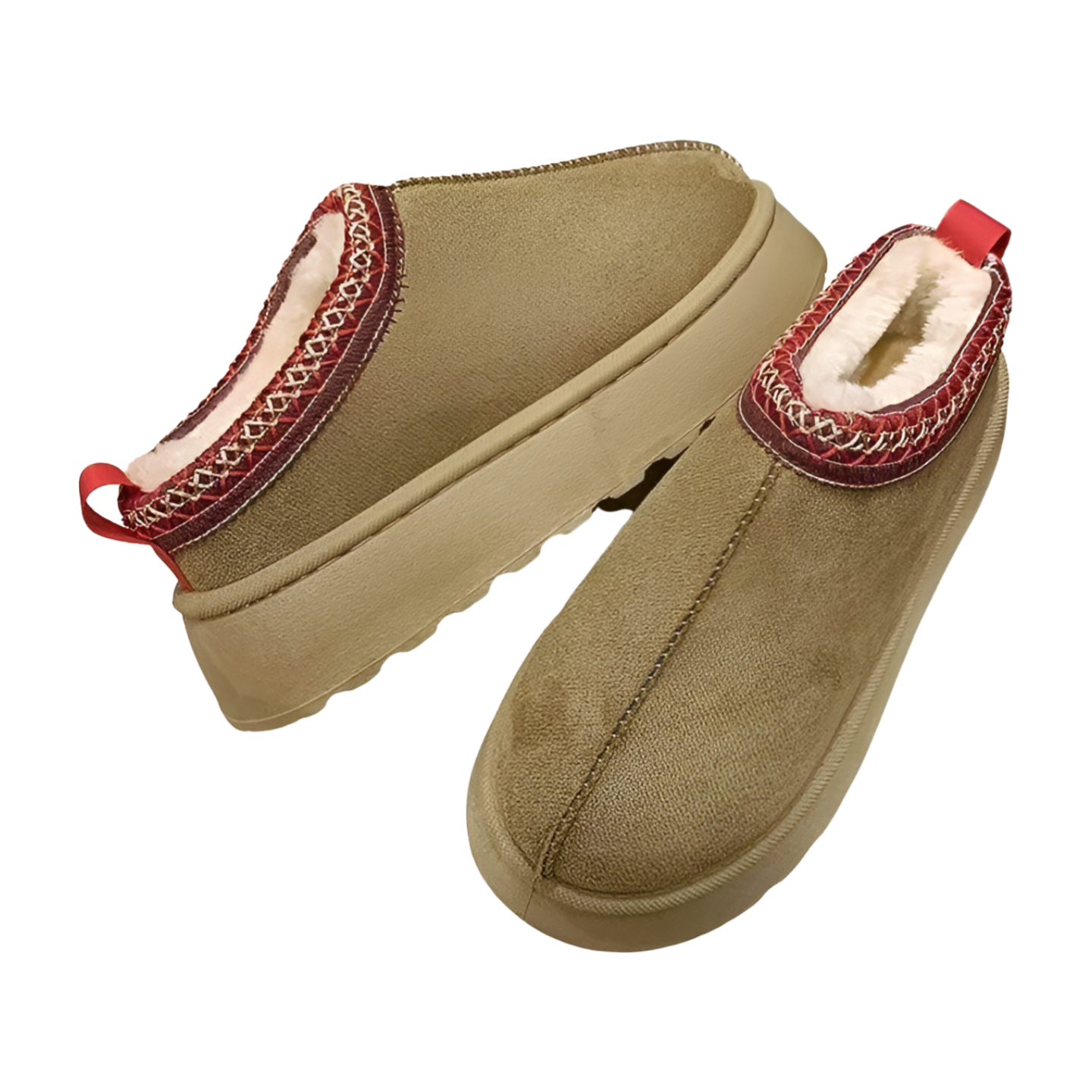 Chaussons chauds femme – pantoufles camel doublées polaire & détails tricotés