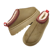 Chaussons chauds femme – pantoufles camel doublées polaire & détails tricotés