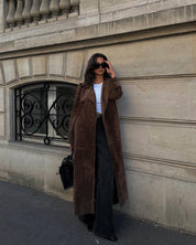 Trench faux-suède Paris oversize à ceinture — manteau long élégant