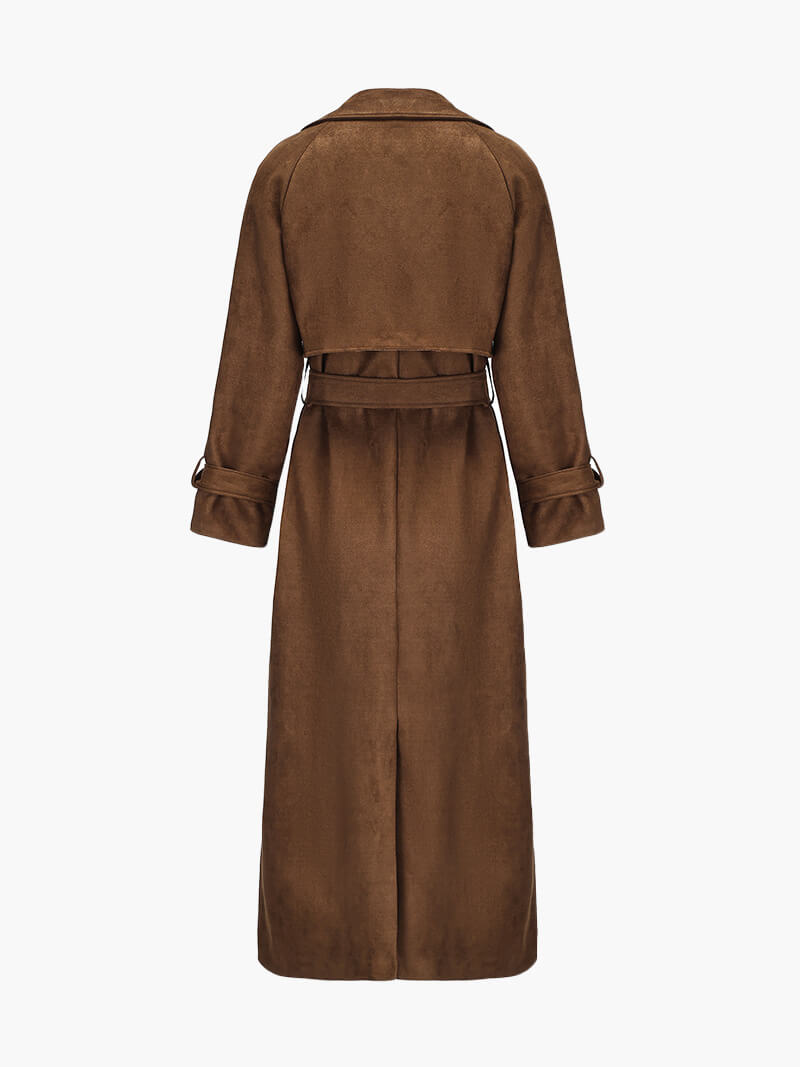 Trench faux-suède Paris oversize à ceinture — manteau long élégant