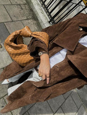 Trench faux-suède Paris oversize à ceinture — manteau long élégant