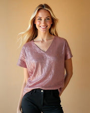 T-shirt femme à paillettes – Haut scintillant chic pour occasions festives