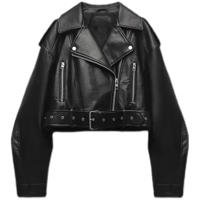 Veste biker femme Heidi – blouson court avec ceinture & détails zippés modernes