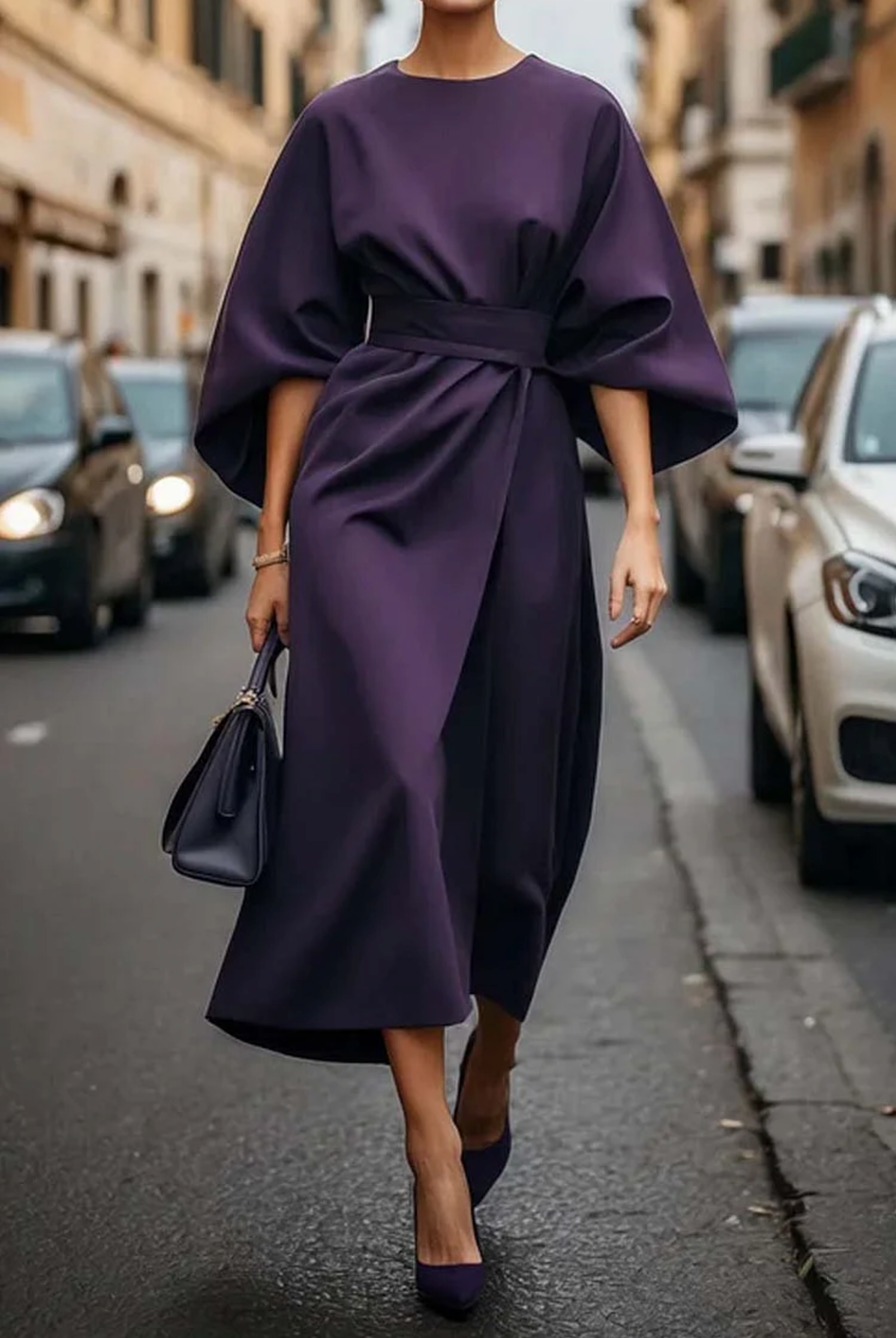 Robe midi élégante à manches lanterne — silhouette flatteuse & chic tendance