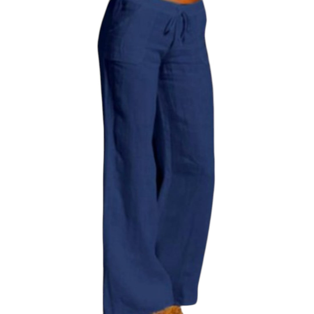 Pantalon femme en lin – coupe ample & taille élastique confortable