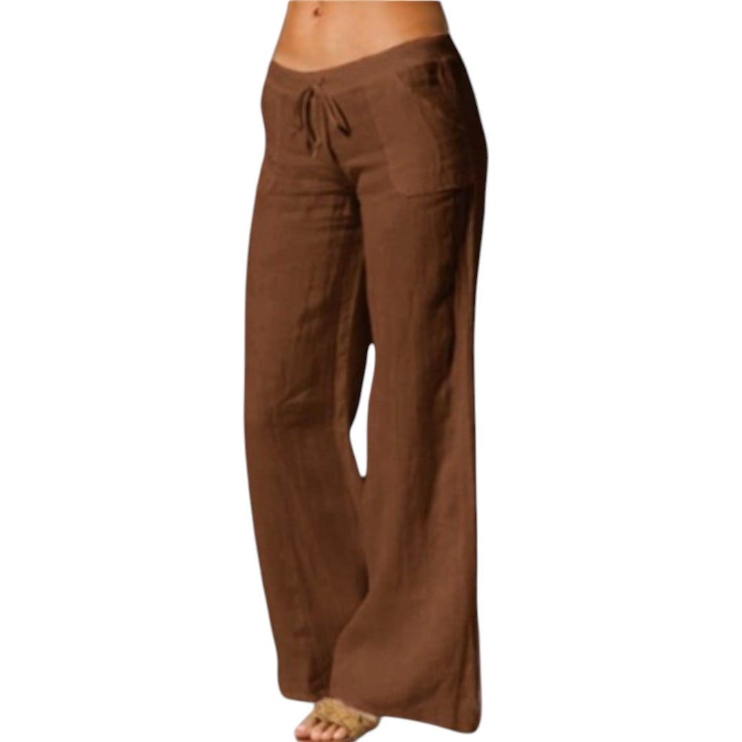 Pantalon femme en lin – coupe ample & taille élastique confortable