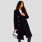 Manteau femme double boutonnage – manteau chaud en laine mélangée avec col à revers classique