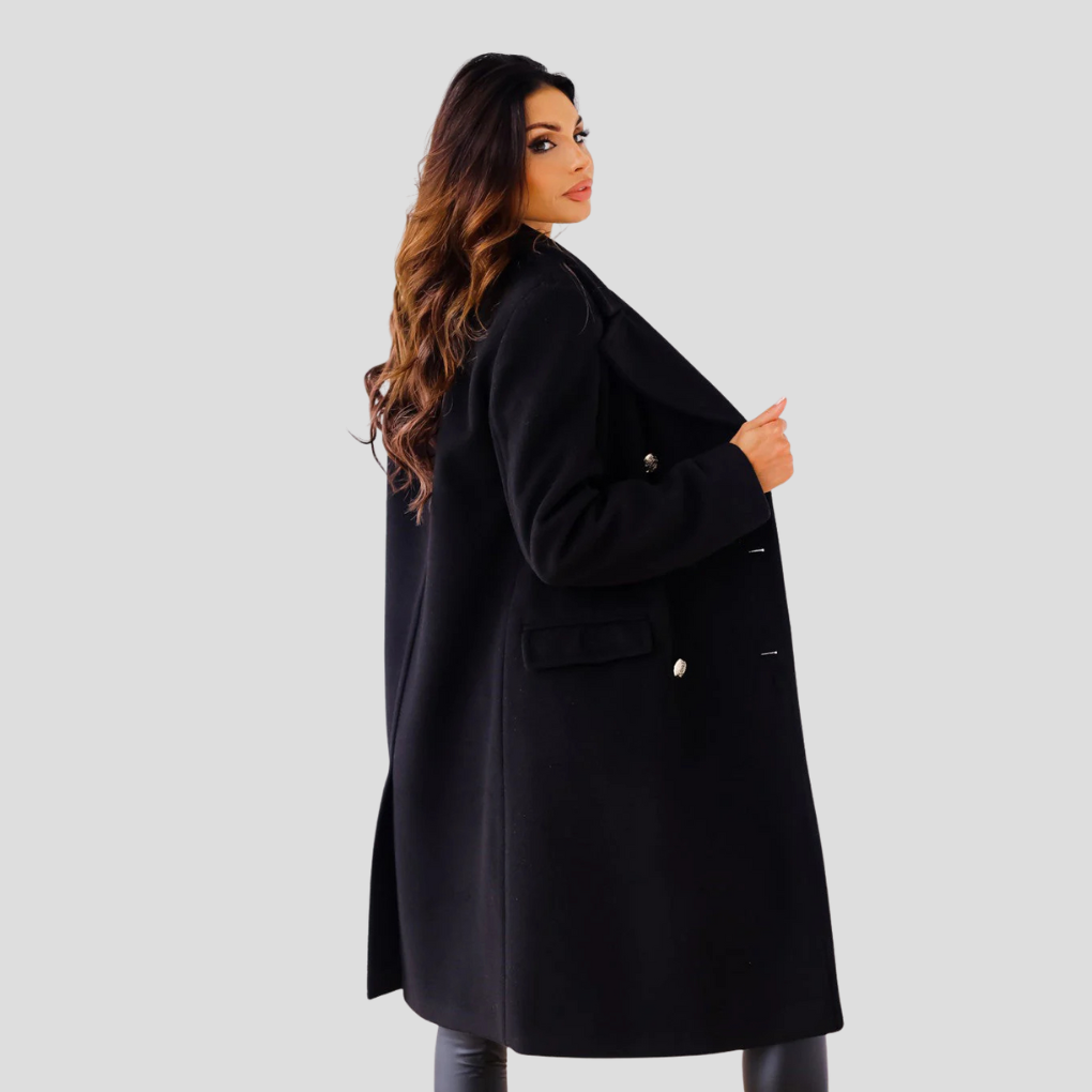 Manteau femme double boutonnage – manteau chaud en laine mélangée avec col à revers classique