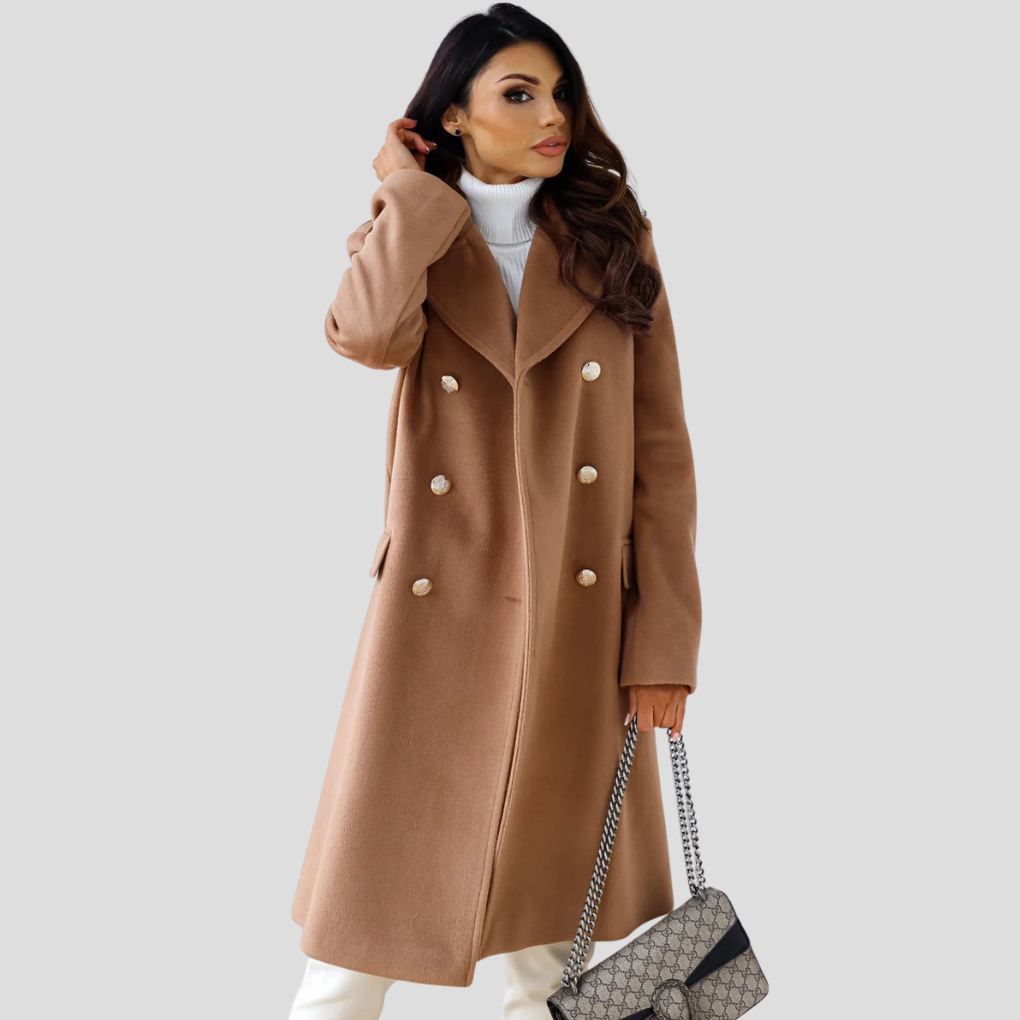Manteau femme double boutonnage – manteau chaud en laine mélangée avec col à revers classique