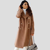 Manteau femme double boutonnage – manteau chaud en laine mélangée avec col à revers classique