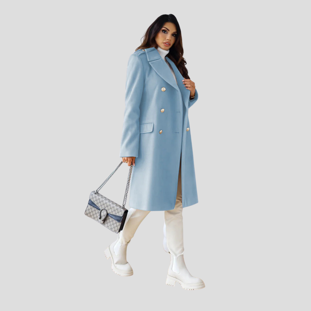 Manteau femme double boutonnage – manteau chaud en laine mélangée avec col à revers classique