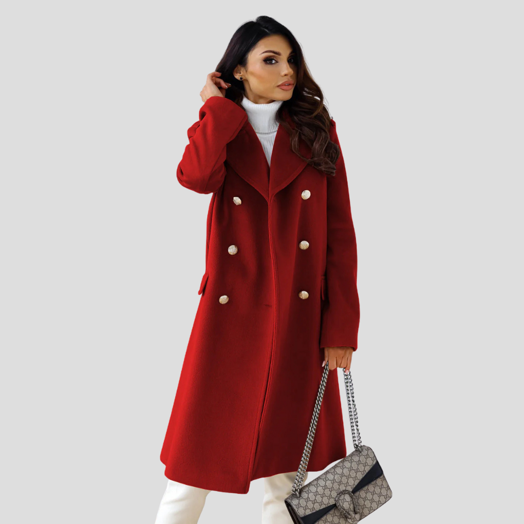 Manteau femme double boutonnage – manteau chaud en laine mélangée avec col à revers classique