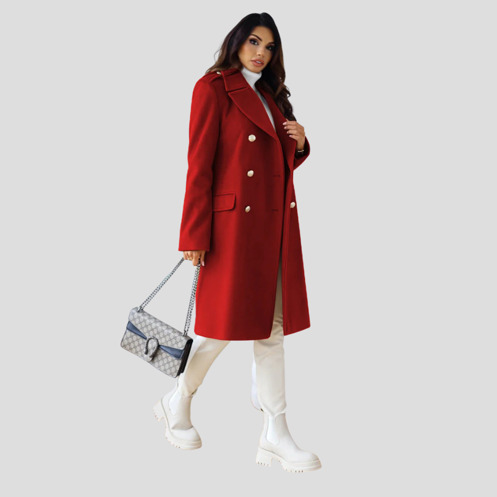 Manteau femme double boutonnage – manteau chaud en laine mélangée avec col à revers classique