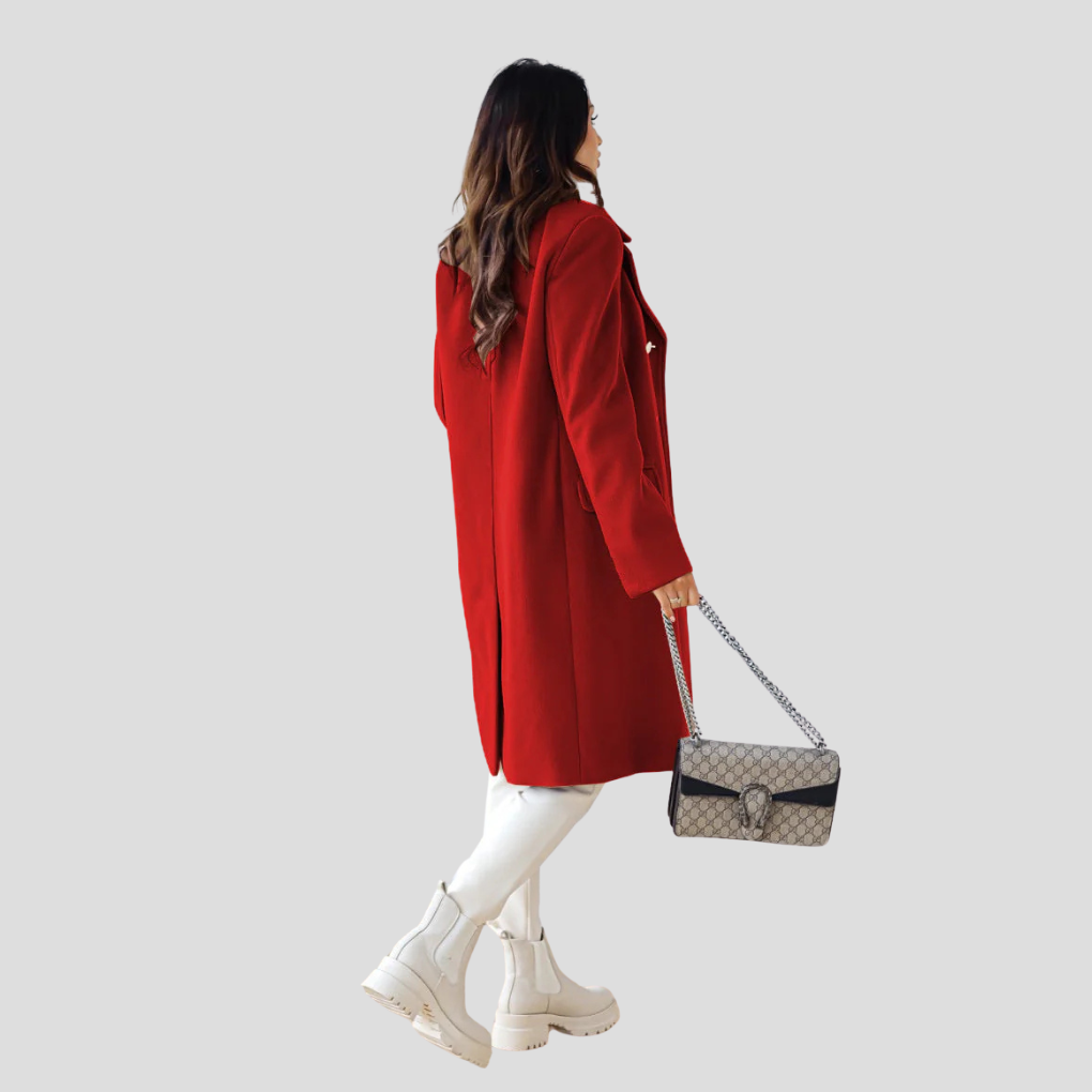 Manteau femme double boutonnage – manteau chaud en laine mélangée avec col à revers classique