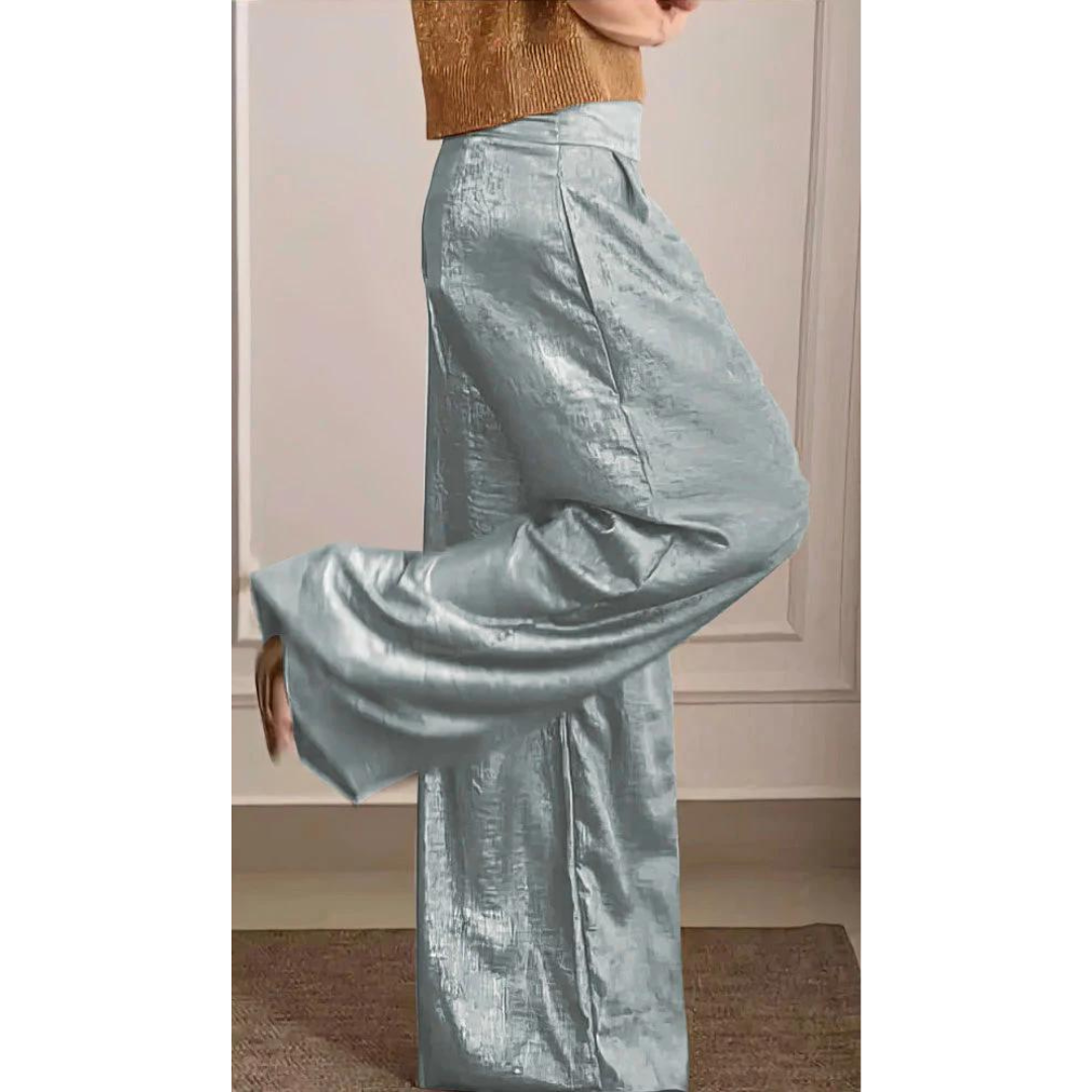 Pantalon large satin femme — taille haute & coupe élégante