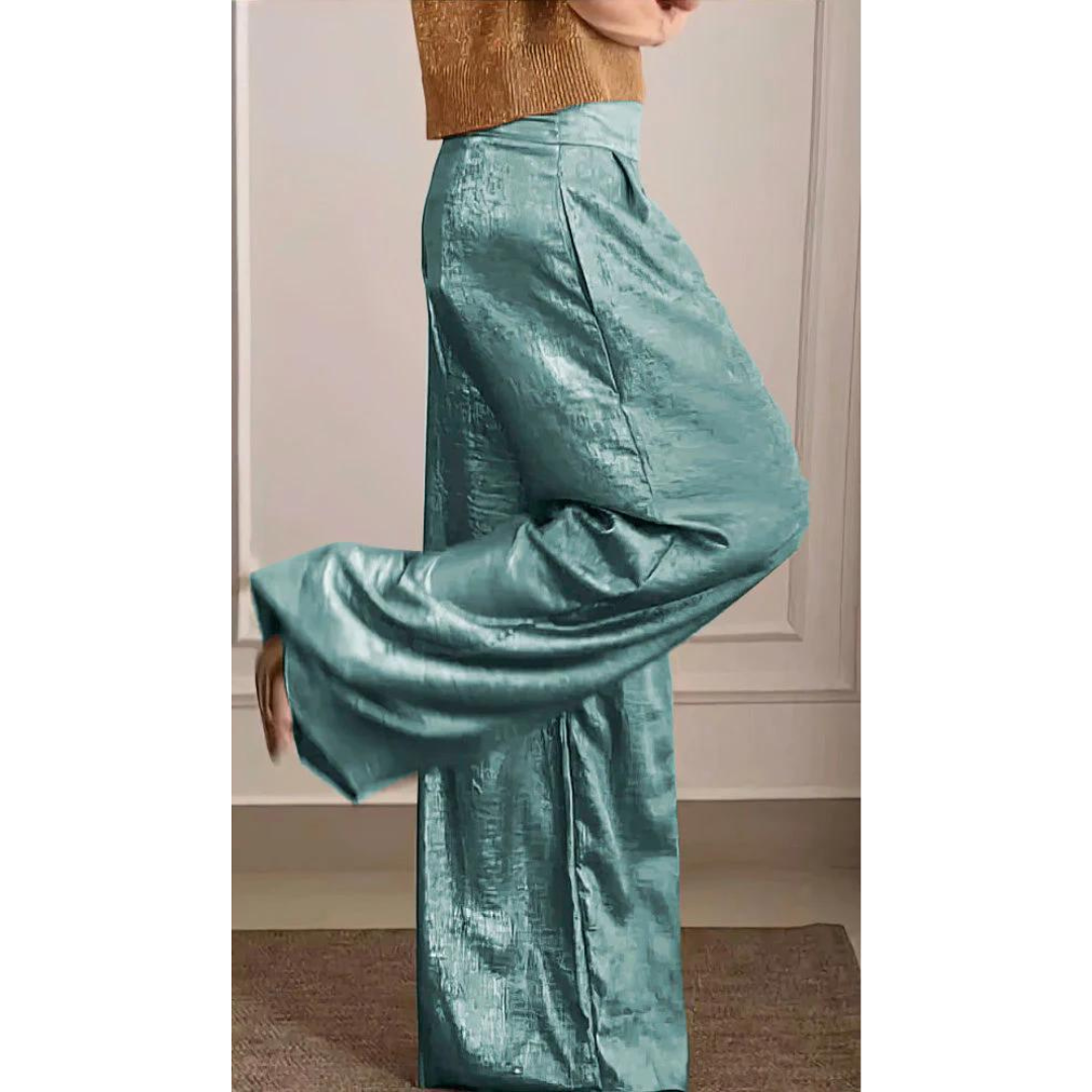 Pantalon large satin femme — taille haute & coupe élégante