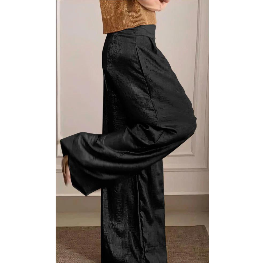 Pantalon large satin femme — taille haute & coupe élégante