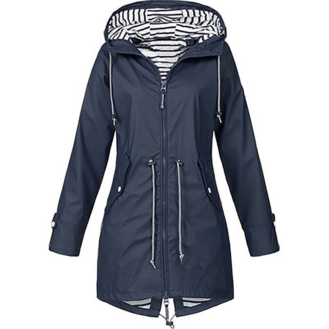 Manteau de pluie long femme – parka imperméable avec capuche élégante