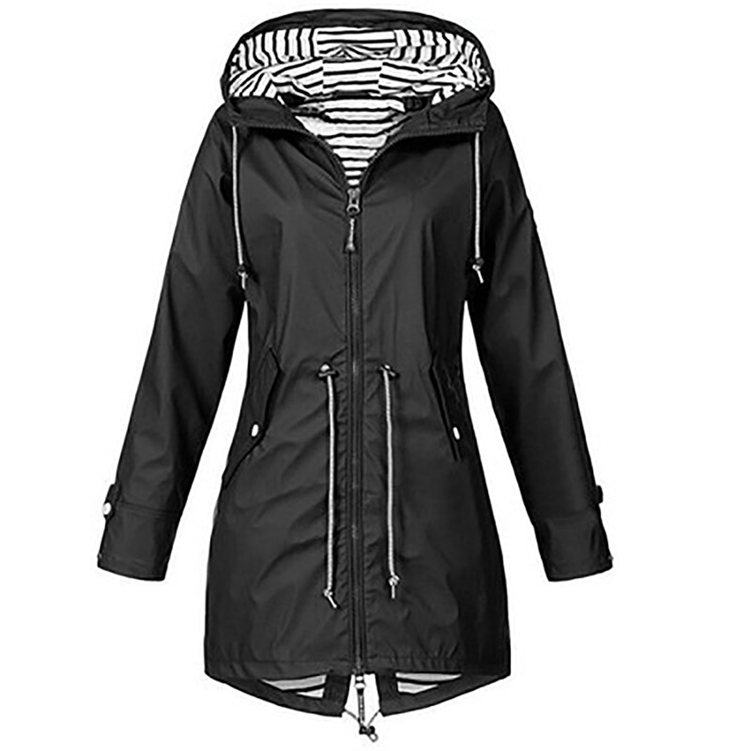 Manteau de pluie long femme – parka imperméable avec capuche élégante