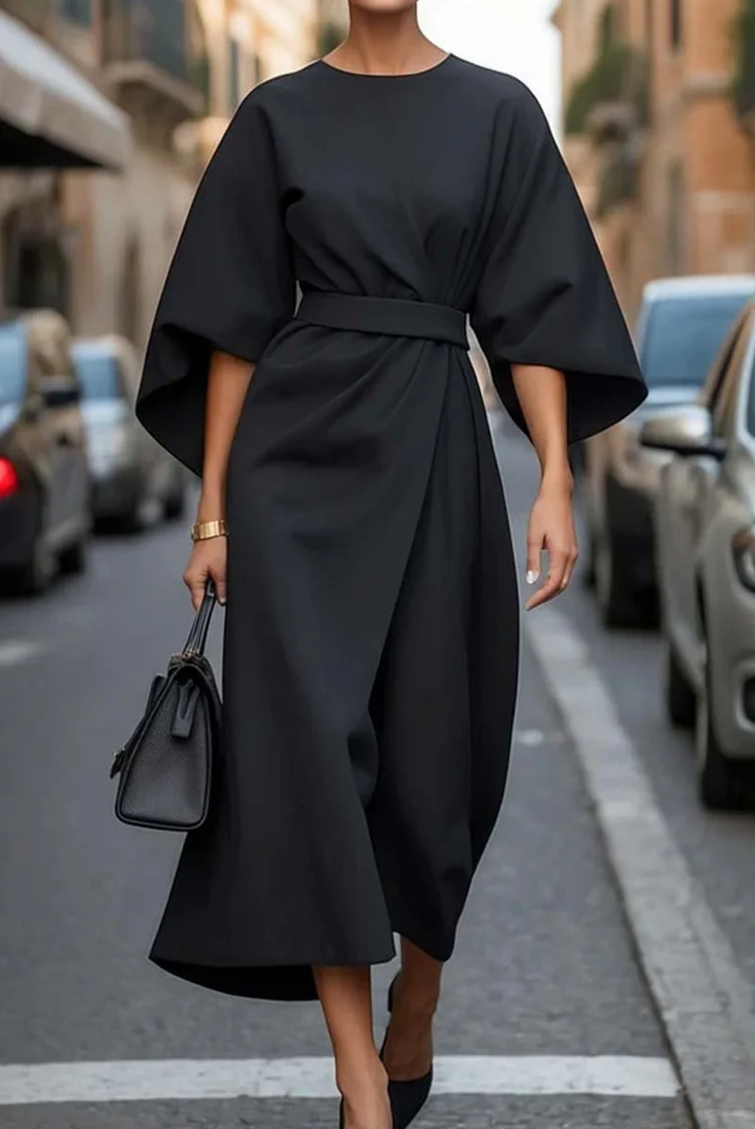 Robe midi élégante à manches lanterne — silhouette flatteuse & chic tendance