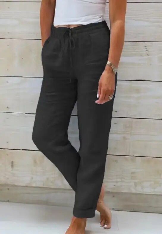 Pantalon femme large Lieke – pantalon taille haute droit, léger & élégant été