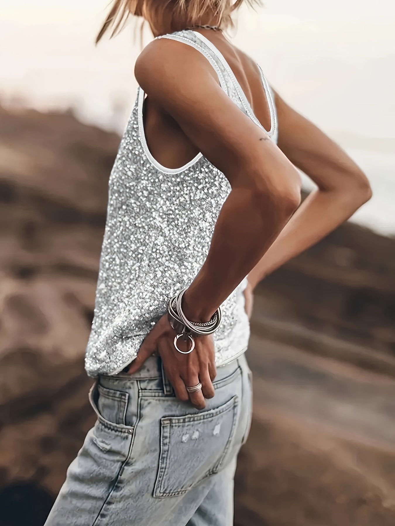 Yuna top femme scintillant | Haut sans manches chic | Élégance festive et décontractée