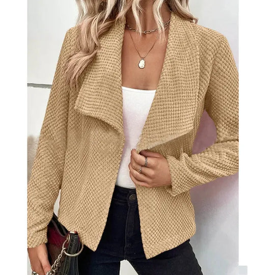 Veste femme coupe décontractée – Texture gaufrée avec col cascade et devant ouvert