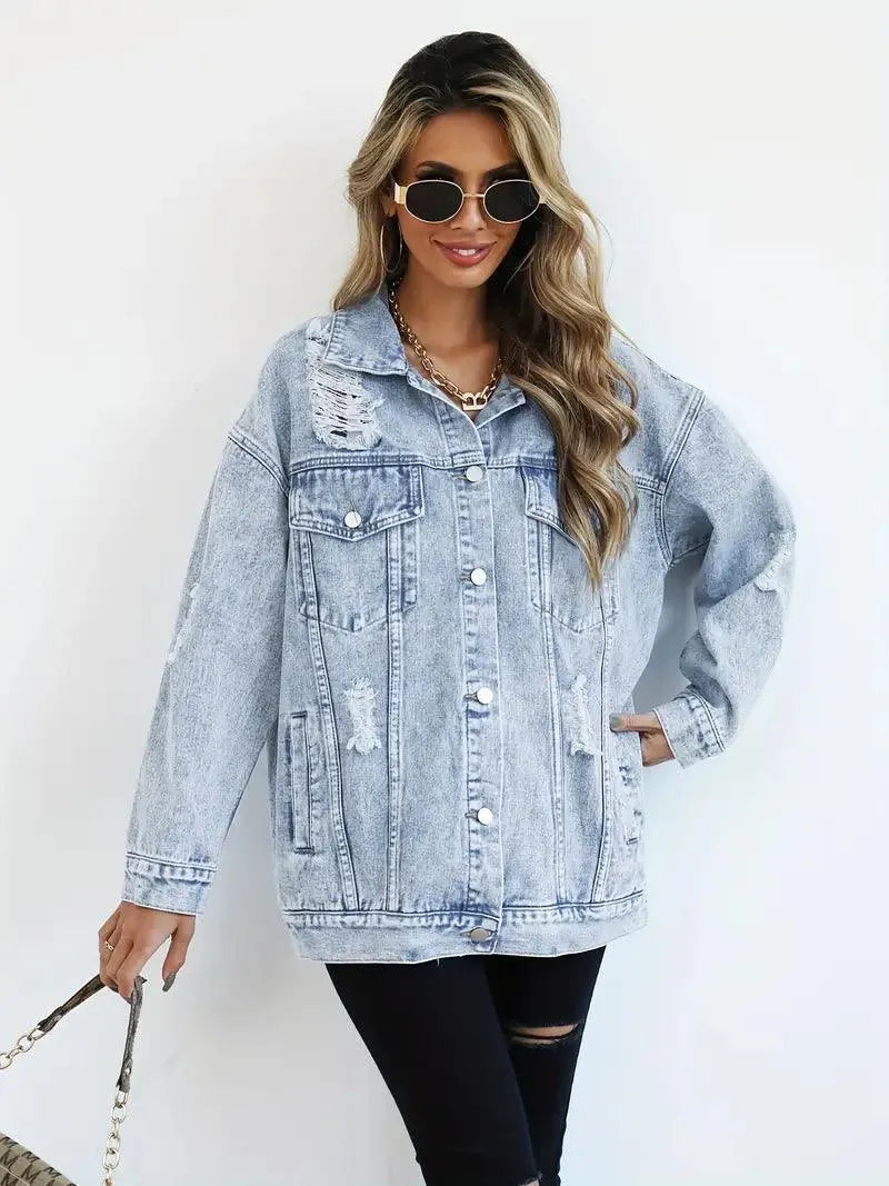 Veste denim oversize “Fay” doublée chaude | manteau en jean femme