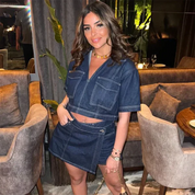 Combinaison Denim Femme ASHLEY – Top & Skort En Jean Clair ou Foncé