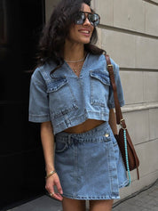 Combinaison Denim Femme ASHLEY – Top & Skort En Jean Clair ou Foncé