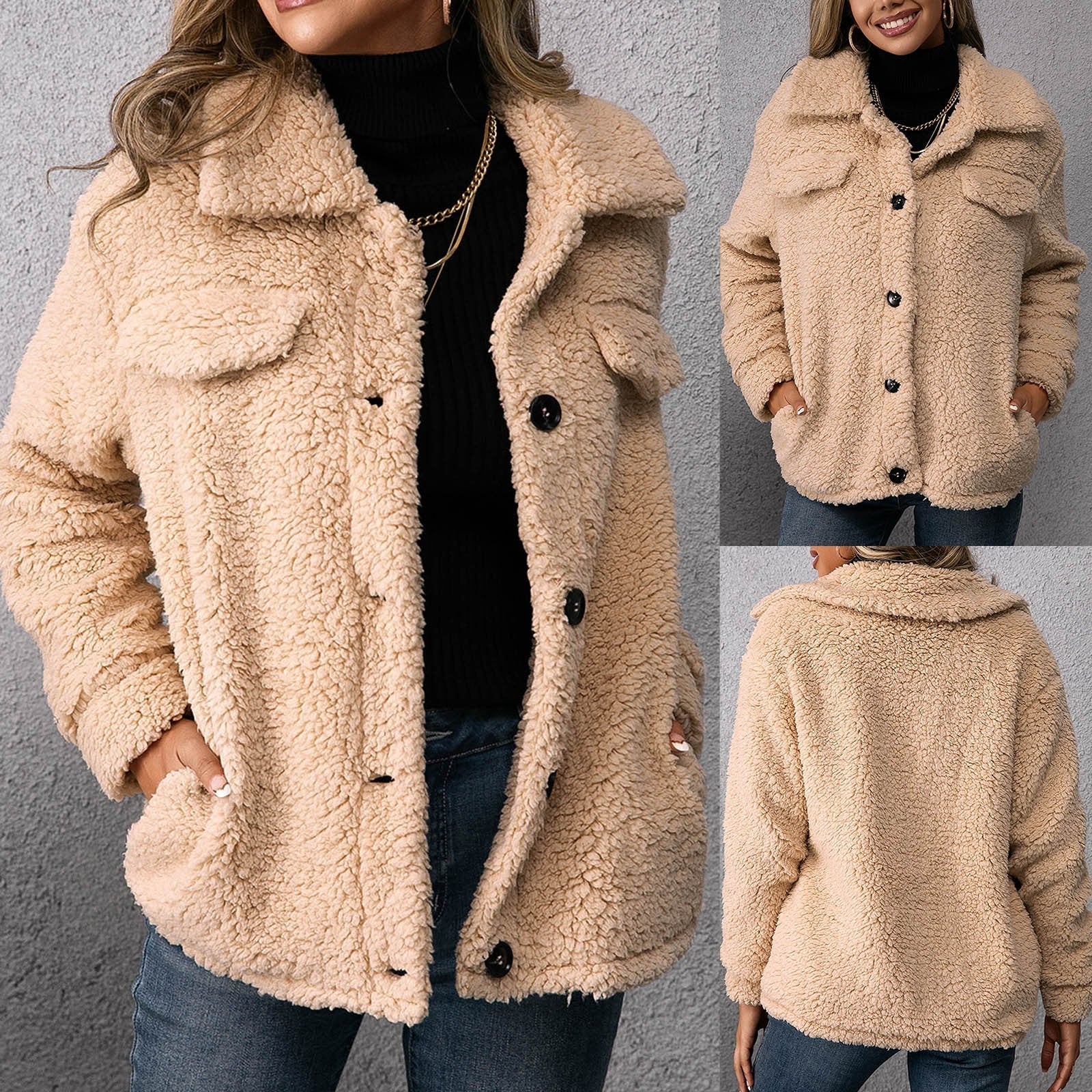 Manteau teddy polaire réversible femme – manteau chaud avec col montant chic