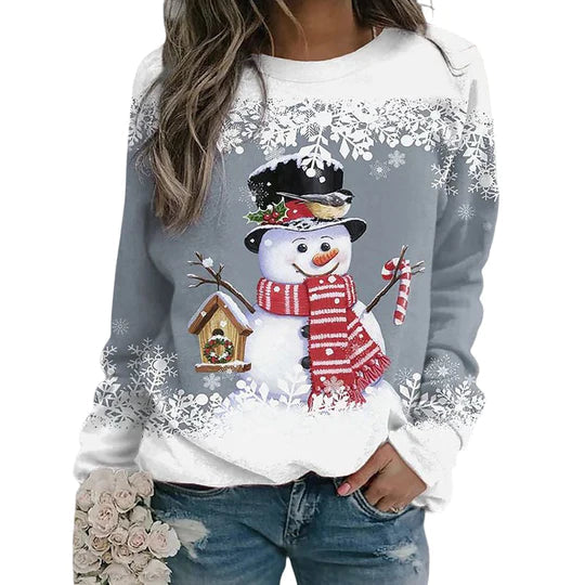 Pull d’Hiver Femme à Motif Bonhomme de Neige – Chaleur, Confort & Style Festif