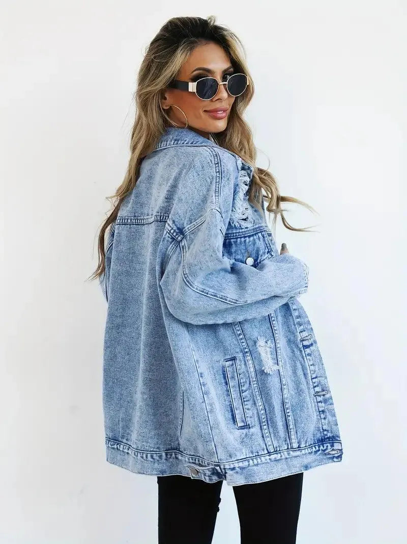 Veste denim oversize “Fay” doublée chaude | manteau en jean femme