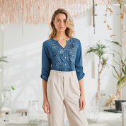Blouse longue femme Elara – Élégante & tendance avec manches bouffantes