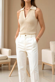 Top Bella femme sans manches slim fit col polo – coton élégant